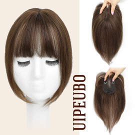 UIPEUBO Hair Toppers for Women Real Human Hair Toppers with Thinning Hairpieces for Women with Bangs 10 Inch Human Hair Topper for Cover Gray Roots (4#)