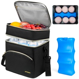 Breastmilk Cooler Bag with Ice Pack, Insulated Baby Bottle Tote Bags Fits 6 Bottles Up to 9 Ounce, Double Layer Breastmilk Travel Carrying Case for Nursing & Working Mom,Black