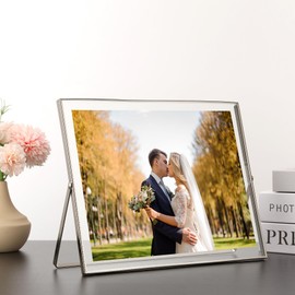 GorYeeFine Silver Floating Picture Frame Set of 2(8"×10",Horizontal), For Picture 7x9, 6x8, 5x7, Tabletop Shelf Photo Frame, Home or Office Decor, Classy For Holiday, Wedding, Home or Office Décor