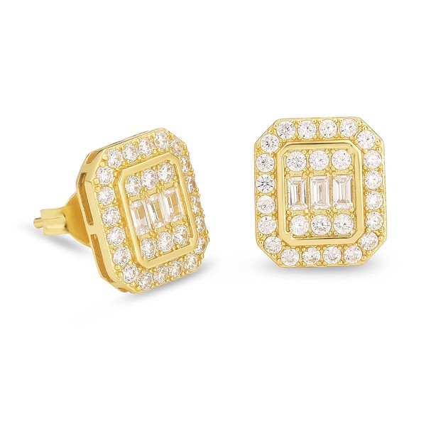 KRKC&CO Mens Silver Stud Earrings, Iced Out Big Studs Earrings,