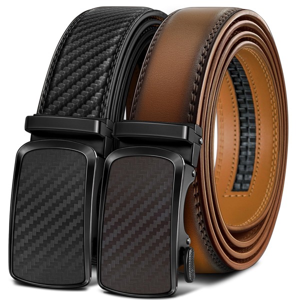 BULLIANT Men's Ratchet Belt 2 Pack-Click Leather Belt Adjustable for