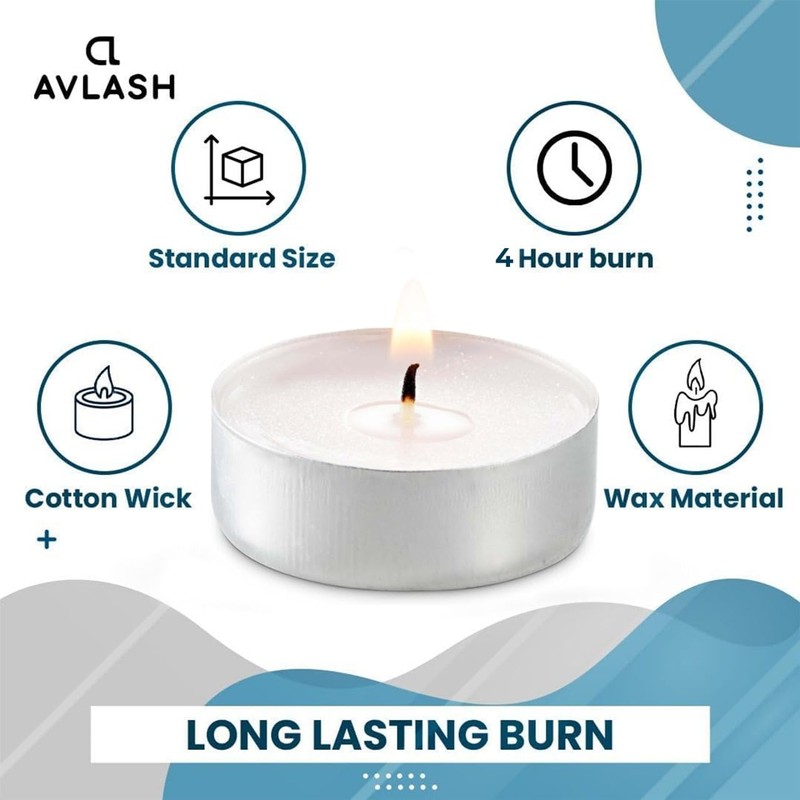 Avlash ® Pack of 50-4 Hour Burning Time Unscented Tea