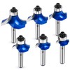 6Pcs Roundover Router Bit 1/4 Shank,Radius 1/8" 3/16" 1/4" 5/16"