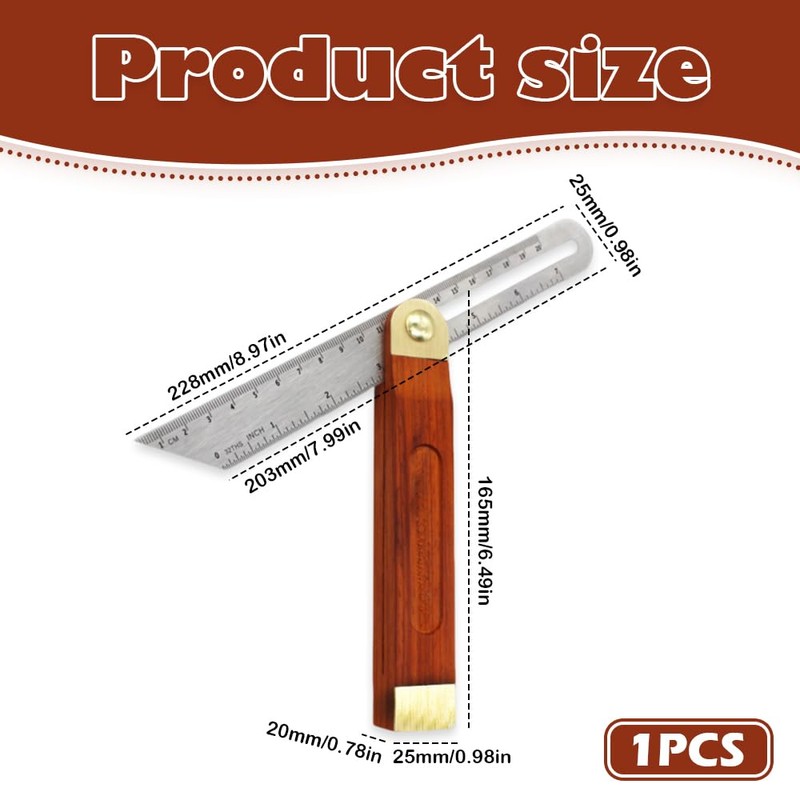 9-Inch Carpentry Square, Adjustable Sliding Bevel Angle Finder with Hardwood