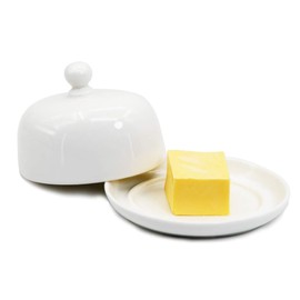 NAGU Mini Oval Butter Dish with Lid, White Procelain Domed Cheese Dish with Handle Individual Serving Small Butter Tray, Cute Ceramic Dessert Serving Bowl for Table, Countertop, Refrigerator