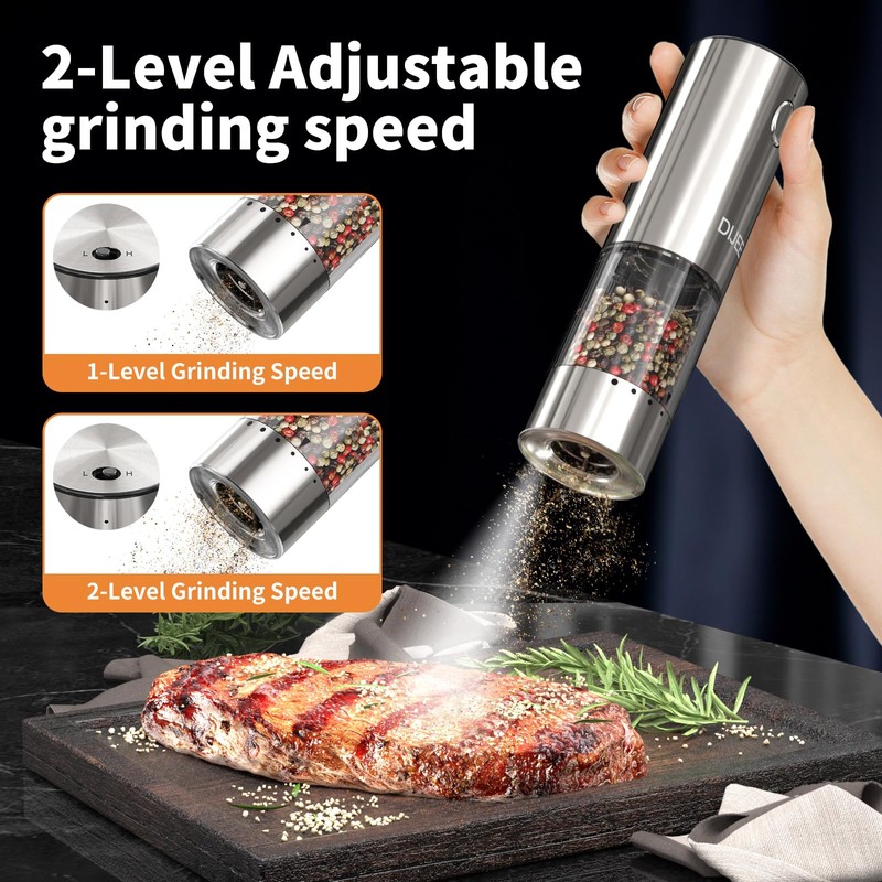 DIJEE 2Pack Electric Salt and Pepper Grinder Set with Tray