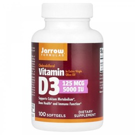 재로우 포뮬러, 비타민 D3, 125 mcg (5X000 IU), 100 소프트젤 Jarrow Formula, Vitamin D3, 125 mcg (5,000 IU), 100 Softgels