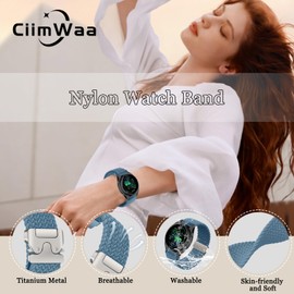 CiimWaa 20 mm Braided Bracelet for Garmin Forerunner 570 42 mm/Garmin Vivoactive 6/5/Approach S50/S44, Elastic Soft Sport Nylon Wristbands for Garmin Forerunner 165/165 Music