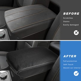 INTGET Center Console Armrest Cover for Chevy Traverse Accessories 2018-2023 2019 2020 2021 2022 Leather Middle Console Lid Pad Protector Elbow Arm Rest Covering Car (Black with Carbon Fiber Texture)