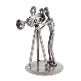 NOVICA Metallic Decorative Recycled Metal Sculpture, 7.25" Tall, Rustic Camera Man'