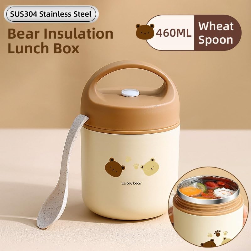 AIMALL 460ml Portable Insulated Lunch Box with Handle and Wheat