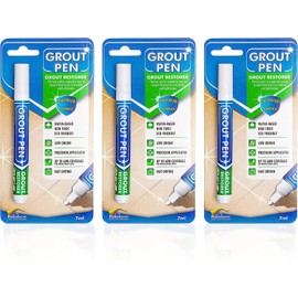 Grout Pen White Tile Grout Paint: Waterproof Grout Paint Pen, Whitener and Grout Sealer Marker for Cleaner Looking Grout Lines - White, Narrow 5mm Tip (7mL) - 3 Pack