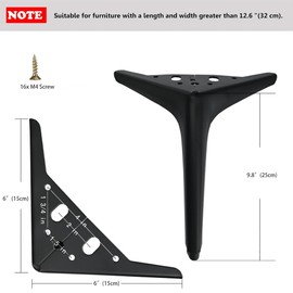 9.8 inch/25cm Matte Black Metal Furniture Legs Set of 4, DIY Replacement for Cabinet Legs, Sofa Legs, Chair Legs