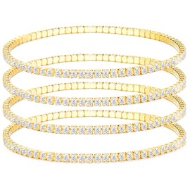 Rumnoke 4Pcs Rhinestone Ankle Bracelet for Women Crystal Stretch Foot Chain Bling Cubic Zirconia Tennis Elastic Anklets Gold
