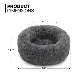 MoNiBloom 24"x24"x10.5" Dog Beds for Small Size Dogs Machine-Washable Long Plush Pet Beds Warming Cozy Soft Bed for Dogs and Cat, Dark Grey