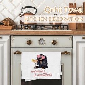 Qnhij Funny Martini Weiner Dog Kitchen Bar Towels, Weiner Dog Gifts for Women Men, Martini Dachshund Lovers Gifts Decorative Hand Dish Tea Towels for Kitchen Bar Cart, 16x24 Inch