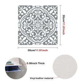 Nuxovilar Peel and Stick Vinyl Floor Tiles, 12x12 Inch Gray Floral Scroll Pattern, Self-Adhesive Flooring (10 Pcs)