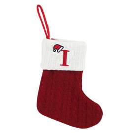 Christmas Stockings with Initial, Small Embroidered Letter Knit Red White Christmas Stocking Letter Monogram Hanging Xmas Stockings for Family Christmas Tree Fireplace Decoration (I)