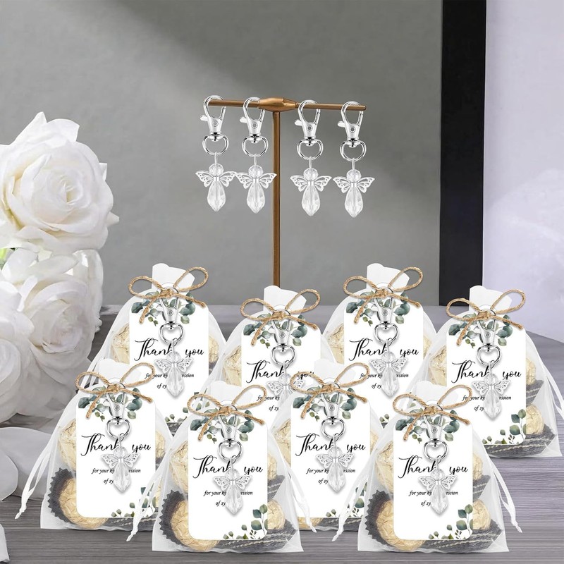 Metacipher 30 Set Funeral Favors for Guests White Angel Keychains