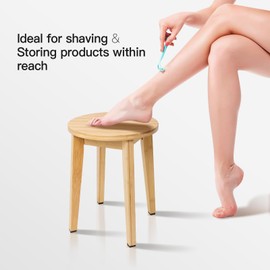 KISENG Bamboo Shower Stool - Lightweight, Waterproof, Non-Slip Shower Seat for Elderly, Disabled, Small Spaces, RV, Bathtub, and Spa Use, Supports Up to 500lbs (Light Color, 16“)