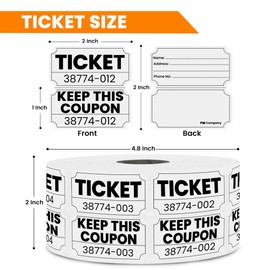 Pm Company 1000 White Raffle Tickets Double Roll, 50/50 Raffle Tickets for Events, Carnivals, Fundraisers, Classroom Rewards, and Prizes - Premium Quality