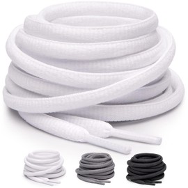 Miscly Oval Shoe Laces Half Round Athletic Shoelaces, Multiple Lengths and Colors Available (54″ (137cm), White)