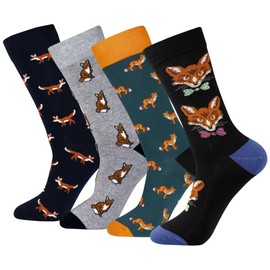 xiaomaizi Men's Funny and Colorful Fox Patterned Dress Socks for Men Fun and Crazy Casual Crew Socks Size 7-13