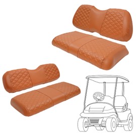 SAMXOMAP Golf Cart Front and Rear Seat Covers Waterproof and Sun Resistant Marine Grade Vinyl Leather Seat Cover Accessories for Club Car Precedent 2004+, Brown(4PCS)