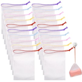 Mozeat Lens 20 PCS Exfoliating Mesh Soap Saver Pouch Bag Mesh Soap Bag Soap Handmade Soap Bubble Mesh Net Bags with Drawstring Mesh Foaming Net Soap Sack Bags for Bath & Shower, Colorful