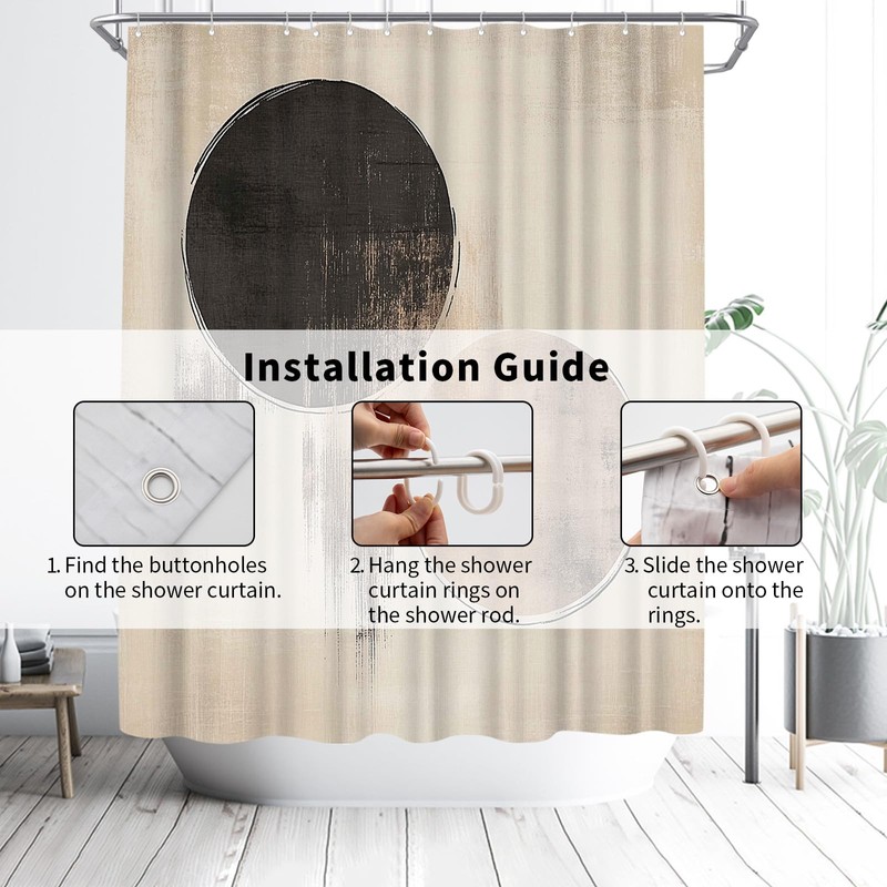 seteuret Black and Beige Boho Shower Curtain - Abstract Geometric