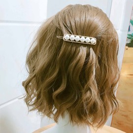 Allereya Pearl Hair Clip Barrette Pearl Bar Head Clip Hairpin Square Hair Barrette Clip Geometric Ponytail Hair Holder Pin Wedding Pearl Hair Accessories for Women and Girls Gifts