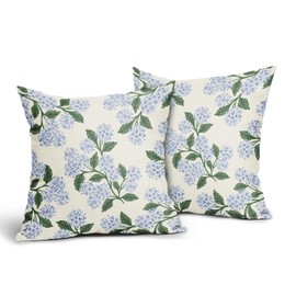 Aytipun Hydrangea Pillow Covers 18x18 Set of 2 Blue Floral Green Leaves Print Decorative Throw Pillowcases Outdoor Rustic Flower Farmhouse Spring Cushion Cases Decor for Home Couch Sofa Bed
