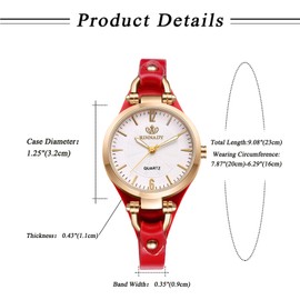 Silverora Women's Leather Watch: Punk Large Dial Analogue Quartz Wrist Watch Vintage Slim Leather Strap Watch with Bar Scale Gifts for Women Red, Strap.