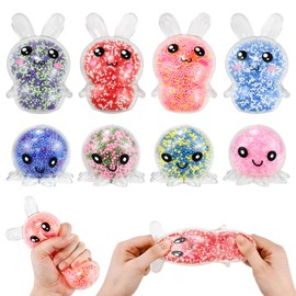 Kleemeiero Pack of 8 Stress Balls, 4 Octopus Stress Balls + 4 Rabbit Anti-Stress Balls, Squishy Anti-Stress Balls, Crushing Ball with Water Beads, Stress Relief Toy for Children and Adults