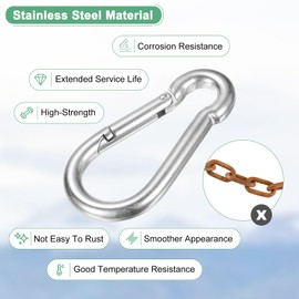 M METERXITY 6-Pack Spring Snap Hooks, M10 304 Stainless Steel 3.96 Inch Quick Link Snap Hooks for Keychain Clip/Hammock/Hiking, D Ring Shape Snap Clip Trigger Buckle Rust-Free Clips