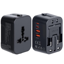 Universal Travel Adapter Fast Charger, Worldwide Plug Adapter with 2 USB-C PD20W & Dual USB-A QC18W, All in One International Power Adaptor GaN Smart Wall Charger for Phone Laptop Europe UK EU AUS