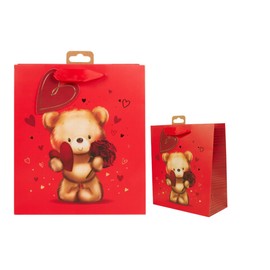 UK Greeting Large Medium Gift Bag With Tags Handles for Her/Friend - For Birthdays Valentine's Day - Kraft Hearts Design Cute Teddy Bear Roses Heart Gift Bags 2 Pack