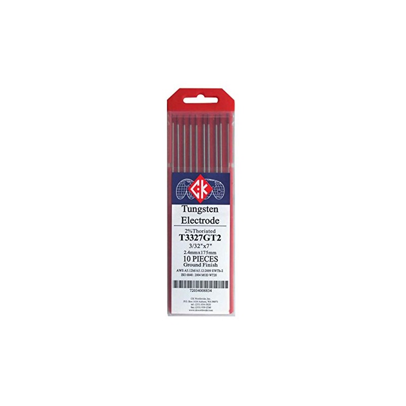 CK T3327GT2 2% Thoriated Tungsten Electrode 3/32" X 7", 10