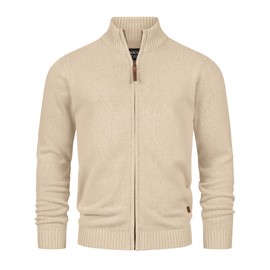 Indicode INLut Men's Cardigan with Stand-Up Collar and Zip | Cardigan Fine Knitted Jacket for Men, Irish cream., XXL