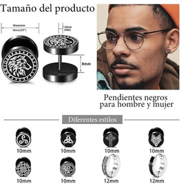YIUTERA 8 Pares Aretes para Hombre, Pendientes Unisex de Acero Inoxidable, Pendientes con Patrón de Lobo, Aretes Hombre Mujer para Cualquier Peinado y Vestimenta (Plata)