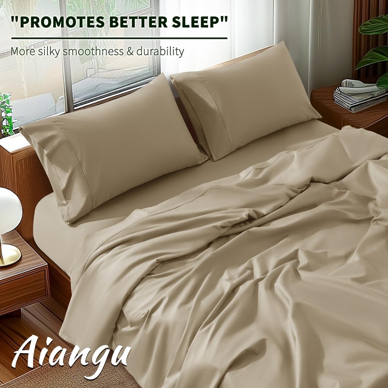 AiAngu 100% Egyptian Cotton Sheet Set 4 Piece, Luxury 1000