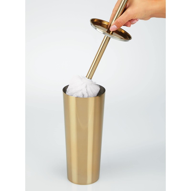 mDesign Metal Steel/Plastic Toilet Bowl Brush/Holder and Round 1.3 Gallon/5L