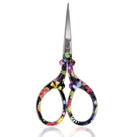 BIHRTC 3.6 Inch Scissors Small Embroidery Scissors Sharp Stainless Steel Pointed Scissors Cross Stitch Scissors DIY Tool for Sewing Craft Needwork Needpoint Artwork Black Flower Scissors