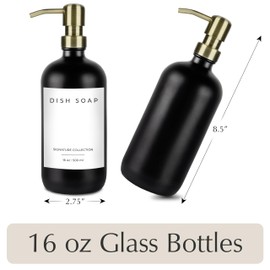 Emerson Essentials Emerson Soap Dispenser, Dish Soap Dispenser for Kitchen, Soap Dispenser Bathroom Set - Hand Soap Dispenser, Kitchen Soap Dispenser Set, Glass Soap Dispenser with Pump and Labels - 16 Oz, 2 Pack