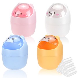 SHAIDOJIO 4 Pack Cute Mini Trash Can, Small Desk Trash Can with Lids, Countertop Garbage Cans with 300 Trash Bags, Kawaii Plastic Tiny Waste Bin for Bathrooms Kids Bedroom Kitchen Office Desktop