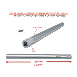MASHA TOOLS 3/8 Inch Driver Magnetic Thin Wall 14 mm Spark Plug Socket 12PT (10 Inch Extra Long)