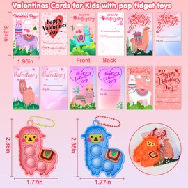 Valentines Day Gifts for Kids,24 PCS Valentines Cards for Kids Classroom with Llama Pop Fidget Toys,Valentines Exchange Gifts for Kids Classroom,Valentines Party Favors Classroom Prizes