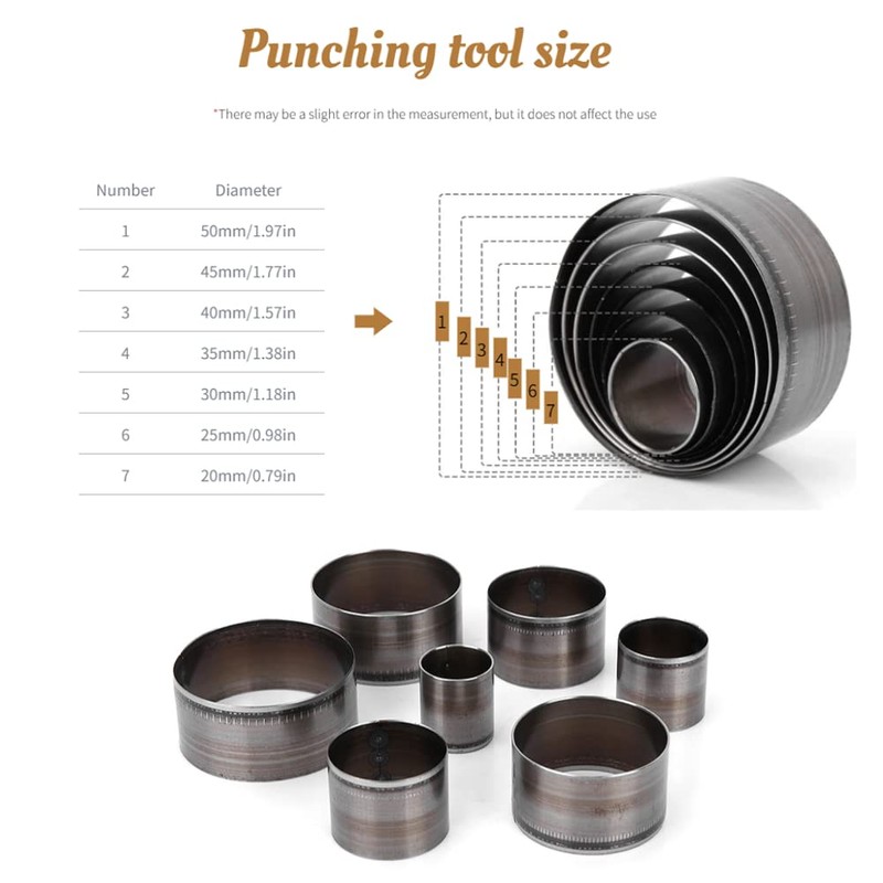 7pcs Round Hole Punch Tool Leather Bell Cutter Leather Craft