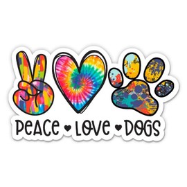 Peace Love Dogs Stickers - 2 Pack - Waterproof Vinyl for Car, Phone, Water Bottle, Laptop - Colorful Dog Lover Decals (2-Pack)