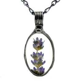 Lavender Necklace for Women, Purple Wildflower Pendant, Real Pressed Flower Jewelry, Mother's Day Gift for Mom, Anniversary Gift for Wife, Truly Hand Made by Louisiana Artisan at Bayou Glass Arts